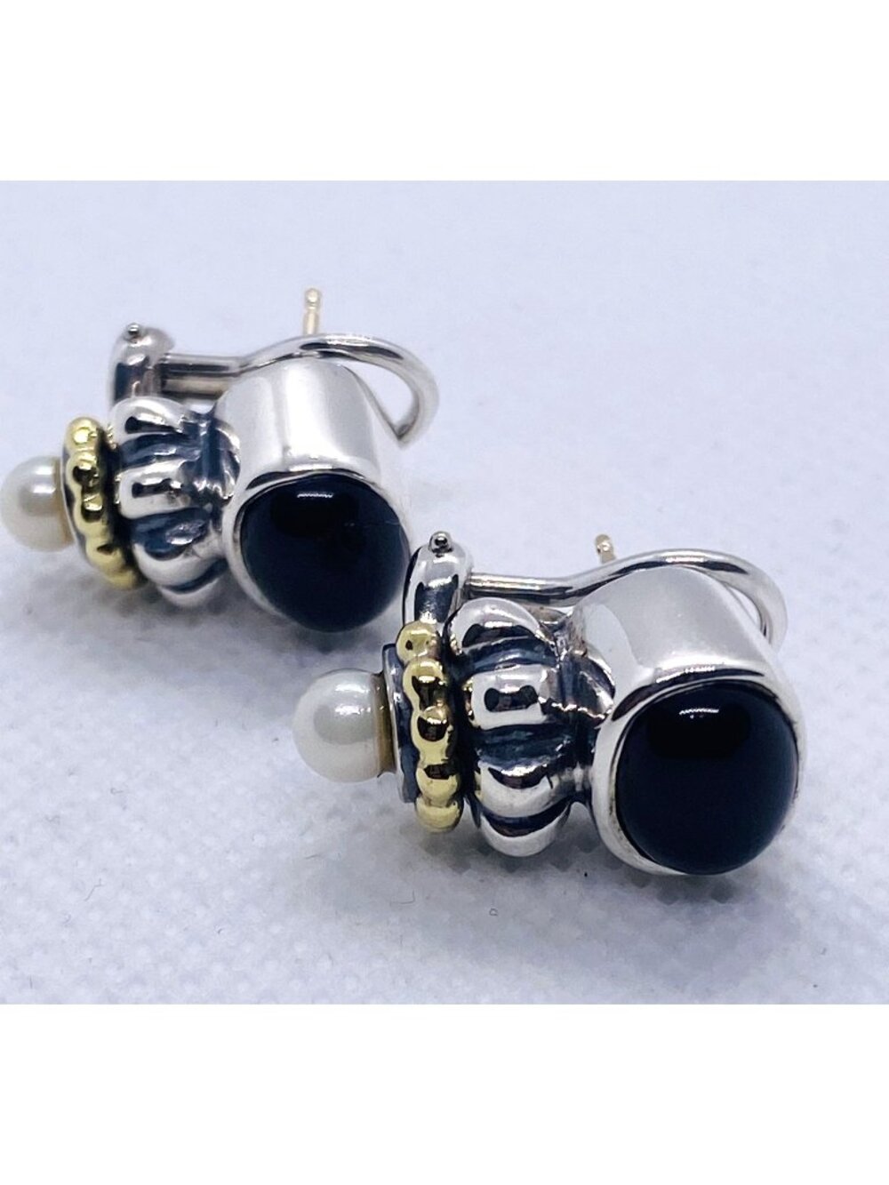 Sterling Silver 925 adn 14K Pearl Onyx Earrings Lagos Caviar?